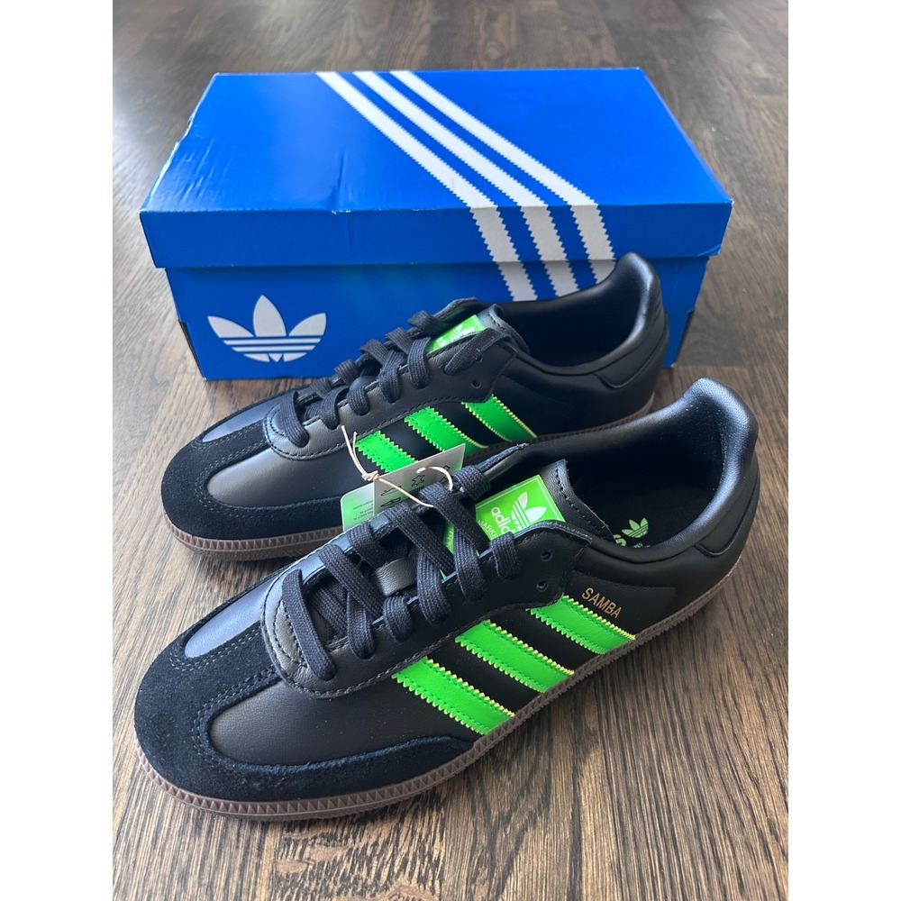Adidas Samba OG Core Black Screaming Green Gum JR0911 Mens 5.5 Womens 6.5